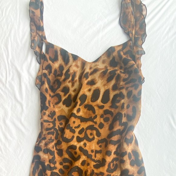 Hottie Couture Women's Brown & Black Sleeveless Leopard Print V-Neck Midi Dress - Picture 7 of 7